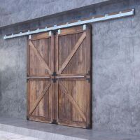 DIYHD 24FT Raw Material Exterior Box Track Double Sliding Barn Door Hardware, MAX Load 330lbs, Kit to Hang 2 72" Doors