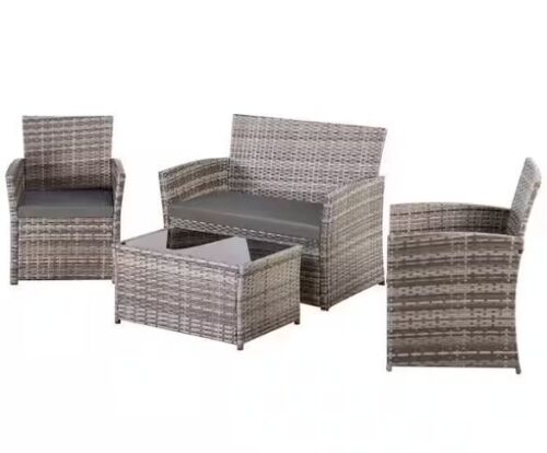 Gray 4-Piece Wicker Outdoor Patio Conversation Furniture Sofa Set with Gray Cushions
