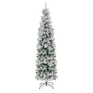 7.5' Snow Flocked Artificial Pencil Christmas Tree w/ Stand 