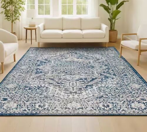 JONATHAN Y Modern Persian Vintage Medallion Navy /Light Gray 4 ft. x 6 ft. Area Rug