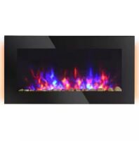 HOMCOM 36 in. 1500-Watt Electric Wall-Mounted Fireplace with Flame Effect, 7 Color Background Light and Side Light