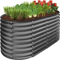 4x2x2ft Outdoor Metal Raised Garden Bed, Oval Deep Root Planter Box for Vegetables, Flowers, Herbs, and Succulents w/ 101 Gallon Capacity, Rubber Edge Guard