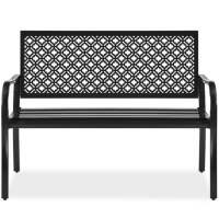 Indoor Outdoor Steel Bench w/ Geometric Backrest, Foot Levelers
