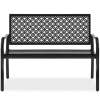 Indoor Outdoor Steel Bench w/ Geometric Backrest, Foot Levelers
