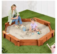 Kid's Wooden Octagonal Sandbox w/ Sand Cover, 4 Reinforced Benches, 8 Seats