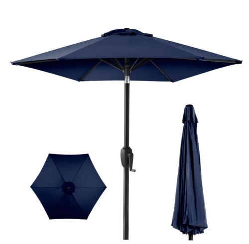 Outdoor Market Patio Umbrella w/ Push Button Tilt, Crank Lift - 7.5ft