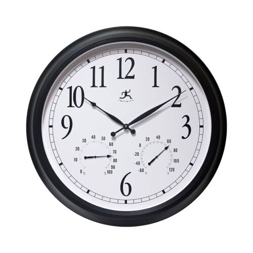Infinity Instruments 24 Inch Classic Black Wall Thermometer Clock