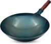 Traditional Hand Hammered Carbon Steel Wok,14 Inch, Round Bottom, Roasted Blue