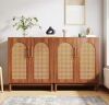 Alan Brown Wood 59 in. Sideboard Buffet Cabinet with Rattan 4-Doors - No Instructions