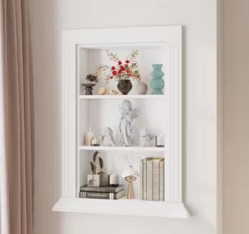 FUFU&GAGA White 27.3 in. H Built in Cabinet Wall Niche, 3-Tier Display Shelf