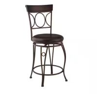 Linon Home Decor Henry Circle Back 24.25 in. Brown High Back Metal Counter Stool with Faux Leather Seat