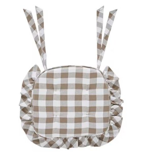 Lot of (3) VHC BRANDS Annie Portabella, Soft White Buffalo Check Ruffled Chair Pad