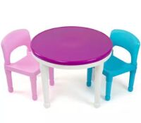 Humble Crew Bright Colors 2-in-1 Plastic Building Block-Compatible Kids Activity Table and 2 Chairs Set