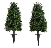 Nearly Natural 2.5 ft. UV Resistant Artificial Boxwood Tree Plant with Integrated Ground Stake, Set of 2