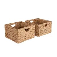 Seville Classics Water Hyacinth Storage Baskets, Hand-Woven 2-Pack