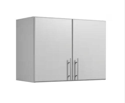 Prepac Elite Light Gray 32 in. Stackable Wall Storage Cabinet with Shelves and Doors