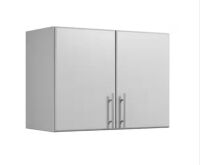 Prepac Elite Light Gray 32 in. Stackable Wall Storage Cabinet with Shelves and Doors