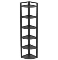 70.9 in. Tall Black Engineered Wood 6-Shelf Corner Bookcase