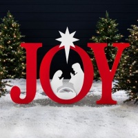 3-Piece Christmas JOY Nativity Yard Decoration w/ Ground Stakes, 46in - Water Damaged Box