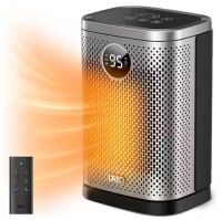 DREO 1500W 10 in. Compact Ceramic Convection Electric Space Heater w/Remote 70&deg; Osc 3-Heat Levels in Silver