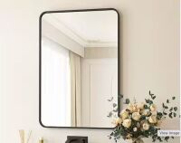 XRAMFY 24 in. W x 36 in. H Rectangular Aluminum Alloy Framed Rounded Black Wall Mirror