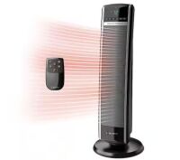 Lasko 1500W 30 in. Black Indoor Electric Tower Forced Air Ceramic Space Heater with Thermostat, 2-Speeds, Timer, and Remote