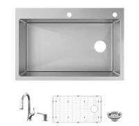 Glacier Bay Dolancourt Tight Radius 33 in. Drop-In Single Bowl 18 Gauge Stainless Steel Kitchen Sink with Pull-Down Faucet - Small Dent