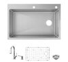 Glacier Bay Dolancourt Tight Radius 33 in. Drop-In Single Bowl 18 Gauge Stainless Steel Kitchen Sink with Pull-Down Faucet - Small Dent