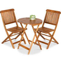 3-Piece Acacia Wood Bistro Set w/ Folding Table, 2 Chairs