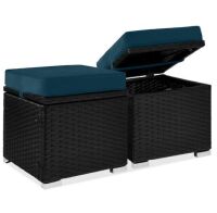 Set of 2 Wicker Ottomans, Multipurpose w/ Removable Cushions, Steel Frame