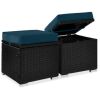 Set of 2 Wicker Ottomans, Multipurpose w/ Removable Cushions, Steel Frame