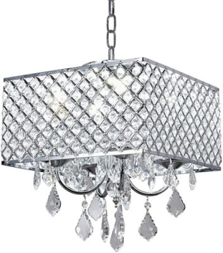 New Galaxy 4-Light Chrome Finish Square Metal and Crystal Chandelier, 12" x 14", Size/Style May Vary Slightly - Appears New&nbsp;