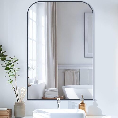 Bathroom Mirror, Wall Mirrors, Black Metal Framed Wall-Mounted Mirrors, Bathroom Vanity Mirror for Over Sink, Living Room, Bedroom, Entryway