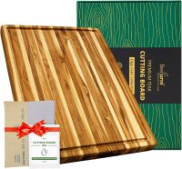BEEFURNI Teak Wood Cutting Board with Juice Groove Hand Grip Extra Large Cutting Boards for Kitchen, Butcher Block, Serving & Charcuterie Board