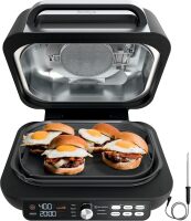 Ninja IG651 Foodi Smart XL Pro 7-in-1 Indoor Grill/Griddle Combo, use Opened or Closed, Air Fry, Dehydrate & More, Pro Power Grate, Flat Top, Crisper, Smart Thermometer