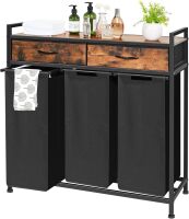Laundry Sorter 3 Section, 180L Laundry Hamper Basket with Shelf and 2 Drawers, 3 Compartment Clothes Storage Organizer Cart, Pull-Out Removable Oxford Fabric Bags