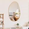 Irregular Wall Mirror Asymmetrical Mirror, Decorative Wall Mirror Golden Wood Framed, Wall Mounted Mirror for Bathroom Living Room Entryway Bedroom Hallway