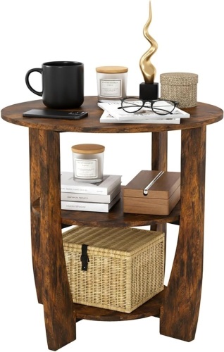ZEXVIDA Rustic Brown Round Side Table