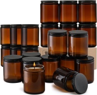 8oz Thick Amber Candle Jar with Lids, 24 Pack