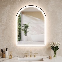 30"x40" Black Arched Mirror with Dimmable LED, Anti-Fog and 3 Color Temperature
