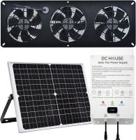 25W Solar Powered Exhaust Fan Kit with 12000mAh Lithium Battery, 2600RPM 10ft Cord IP67 Waterproof Black
