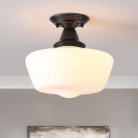 12 Inch Black Finish with Milk Glass Semi Flush Mount Ceiling Light