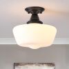 12 Inch Black Finish with Milk Glass Semi Flush Mount Ceiling Light
