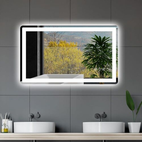 LED Bathroom Mirror 40"x 24" with Front and Backlight, Anti-Fog Dimmable