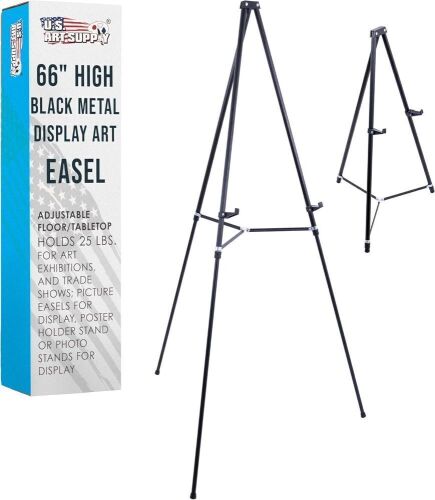 U.S. Art Supply 66" High Black Metal Display Art Easel
