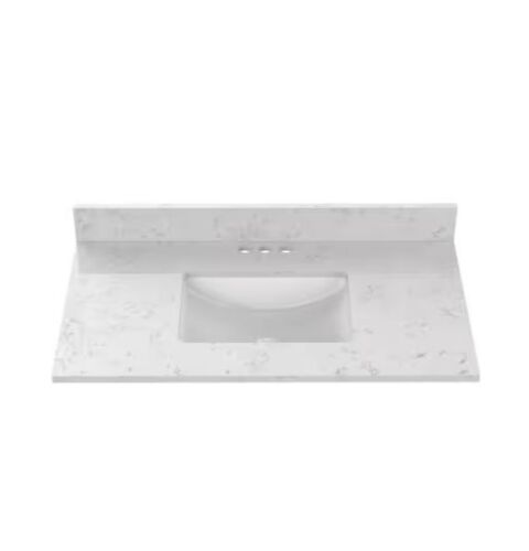 Home Decorators Collection 37 in. W x 22 in D Quartz white Rectangular Single Sink Vanity Top in Snow Orchid