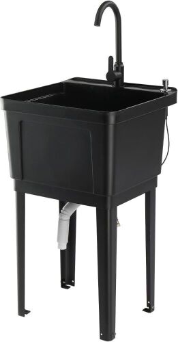VINGLI Freestanding Utility Sink with Stainless Steel Faucet, 19.7"W x 18.9"D x 33"H, Black