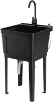 VINGLI Freestanding Utility Sink with Stainless Steel Faucet, 19.7"W x 18.9"D x 33"H, Black