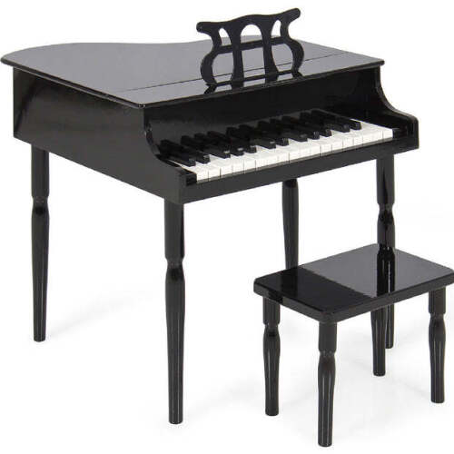 Kids Mini Wooden Grand Piano w/ Lid, Bench, Music Rack, Song Book, Stickers