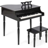 Kids Mini Wooden Grand Piano w/ Lid, Bench, Music Rack, Song Book, Stickers